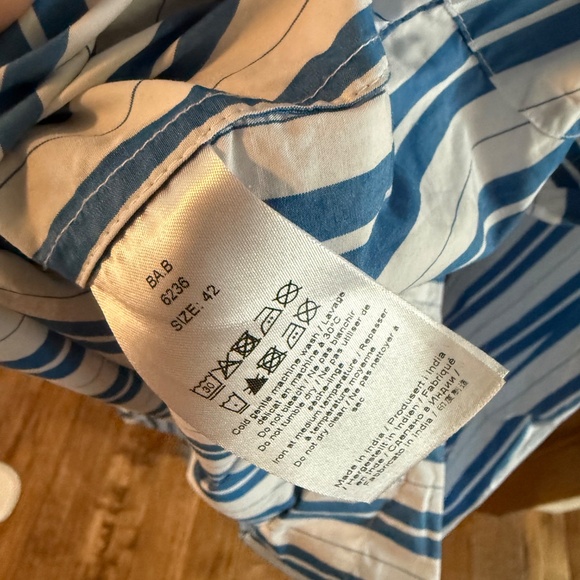 Ganni Blue/White Striped Cotton Poplin Dress w / Collar - Sz. 42 - Picture 6 of 6